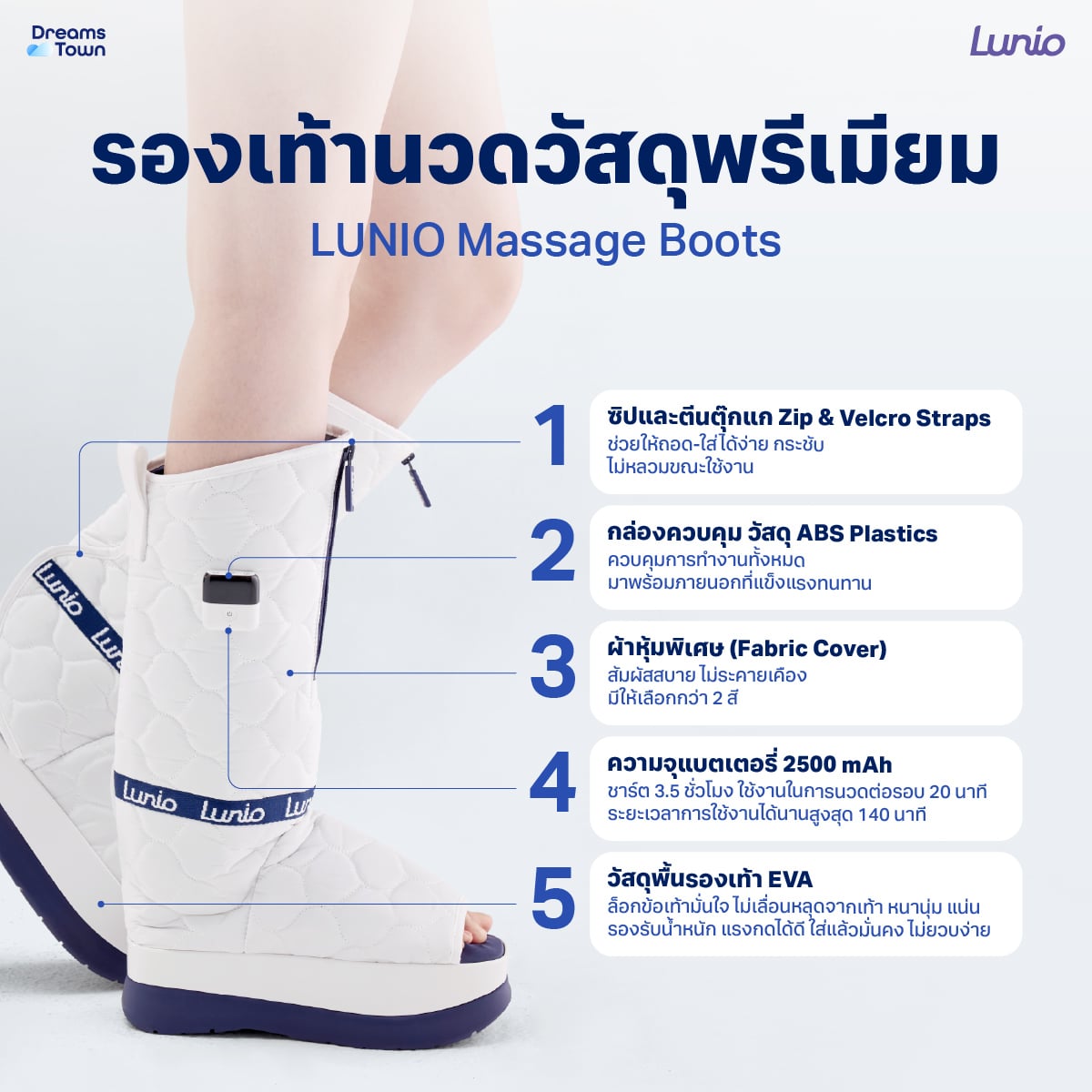 รองเท้านวดไฟฟ้าแบบไร้สาย LUNIO รุ่น MASSAGE BOOTS WHITE_1